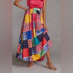 Anthropologie Maeve Multicolor Patchwork High-Low Skirt
